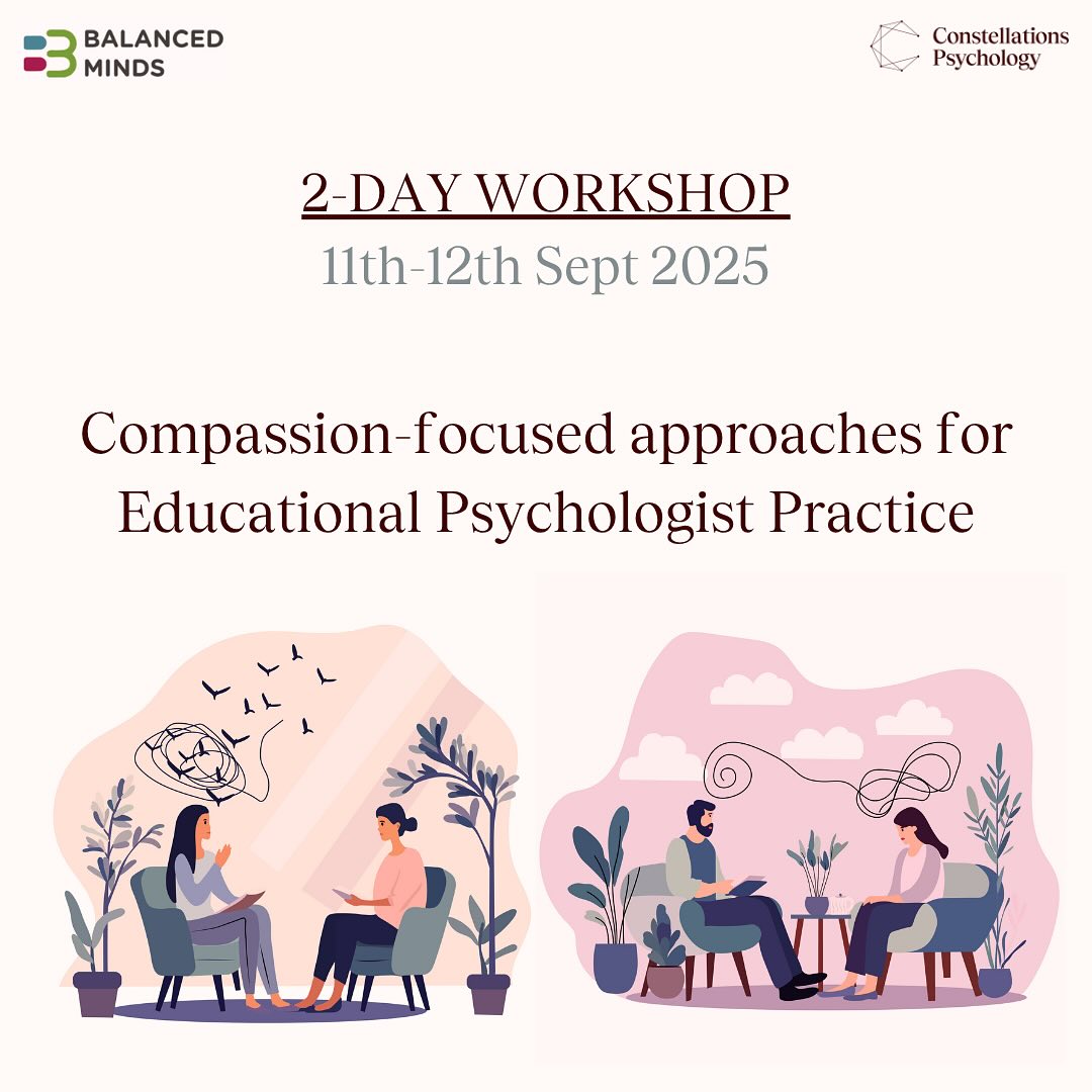 Do you know any Educational Psychologists who might be interested in learning about compassion focused approaches?

Jo Taylor and I are running a 2-day workshop in September, and we are looking forward to sharing some creative and innovative ways of bringing CFT into Educational Psychology practice.